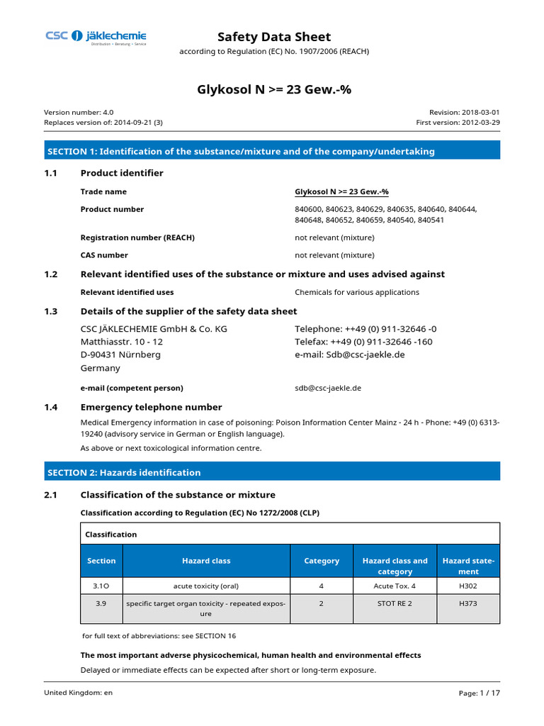 Glycol Data Sheet _ GDD | PDF | Dangerous Goods | Toxicity