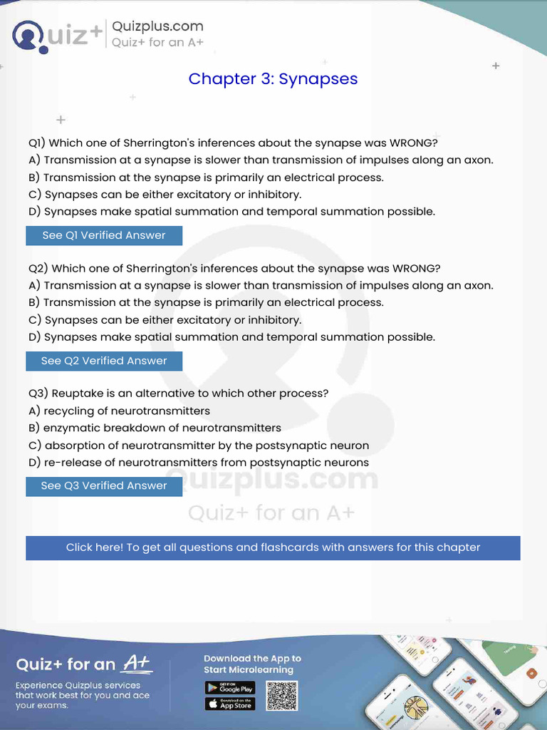 Which One of Sherringtons Inferences About the Synapse Was Wrong | PDF ...