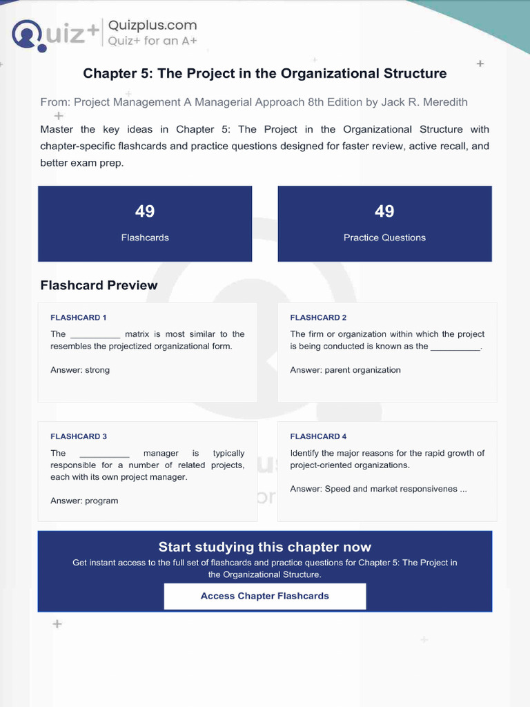 Flashcards for Chapter 5 the Project in the Organizational Structure | PDF
