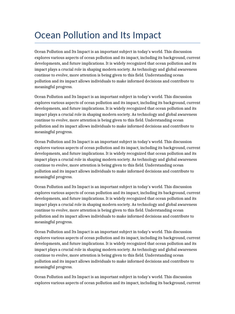 Ocean Pollution and Its Impact | PDF | Pollution | Society