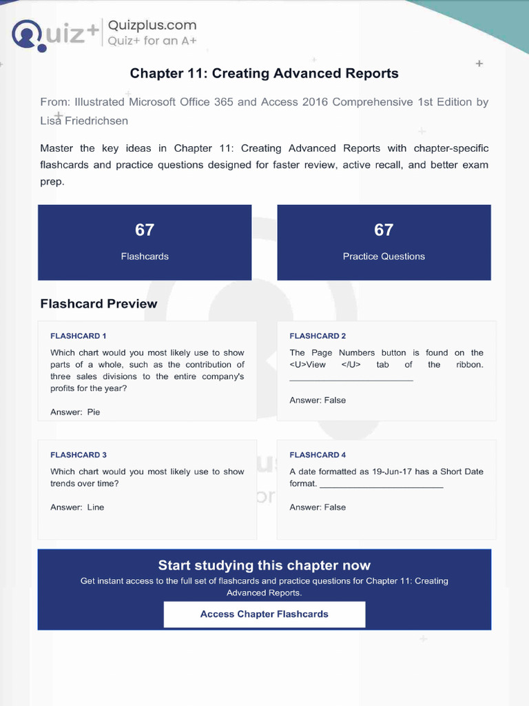 Flashcards for Chapter 11 Creating Advanced Reports | PDF