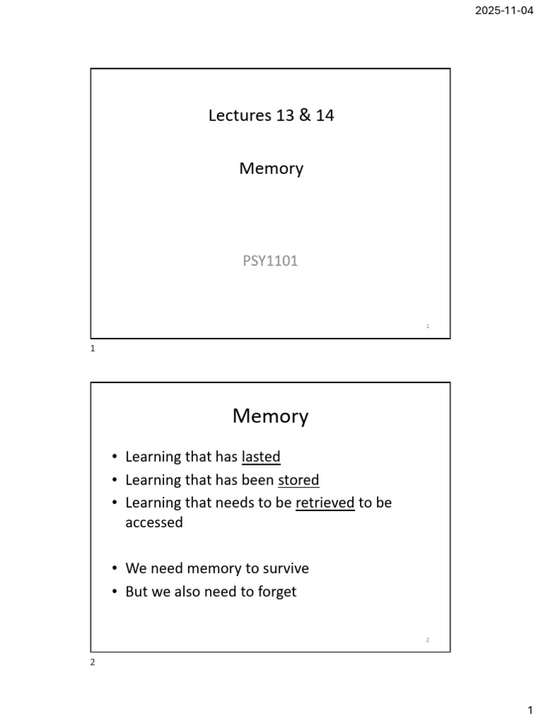 Lecture 13 and 14 - Memory Posting | PDF | Memory | Long Term Memory