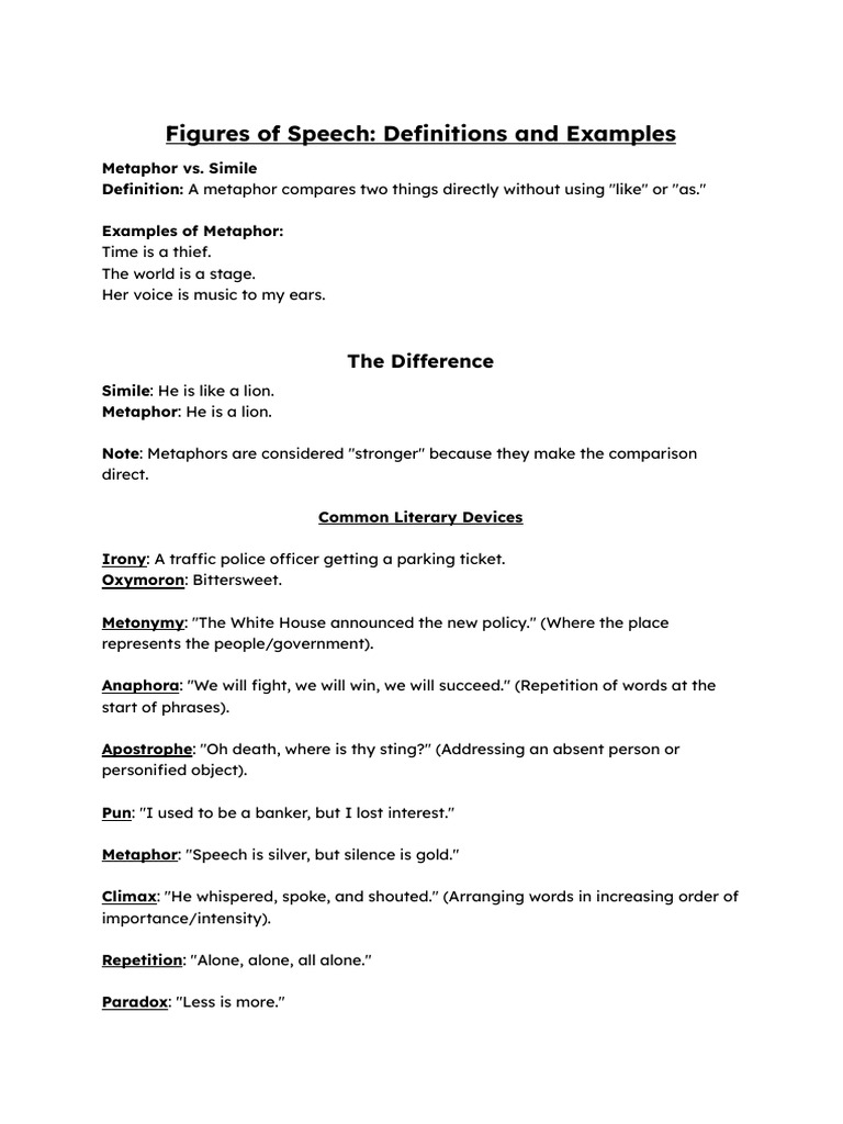 Figures of Speech- Definitions and Examples | PDF