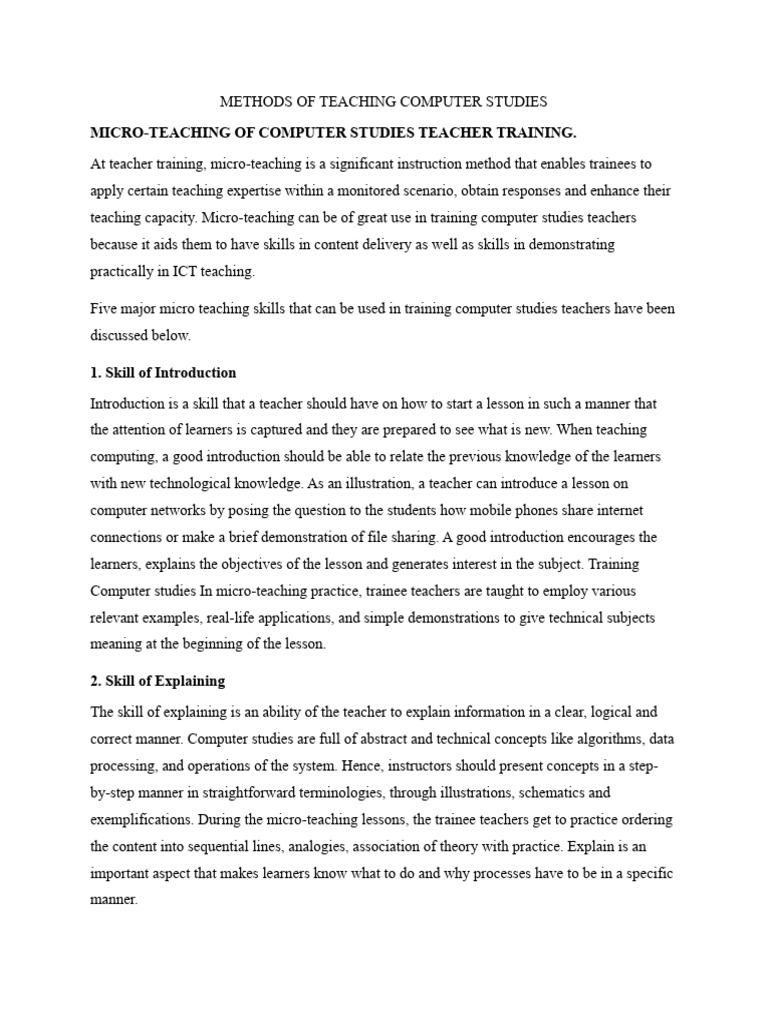 MICRO-TEACHING OF COMPUTER STUDIES TEACHER TRAINING | PDF | Learning ...