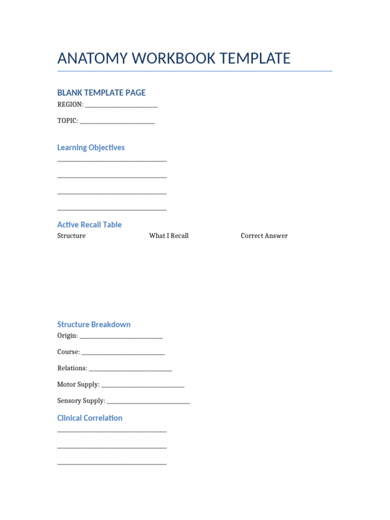 Anatomy Workbook Template | PDF