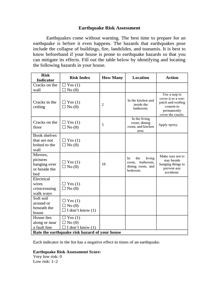 Earthquake Risk Assessment Grade 7 (1) | PDF | Earthquakes | Hazards