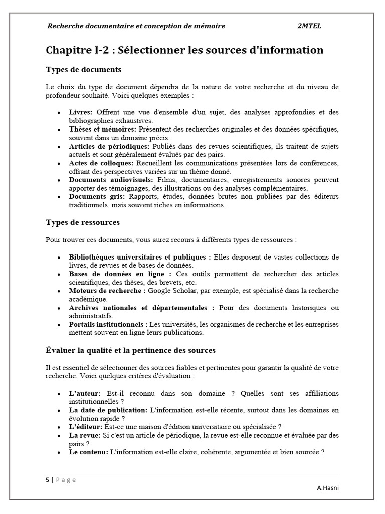 Chapitre I-2 Sélectionner Les Sources Dinformation | PDF | Recherche d ...