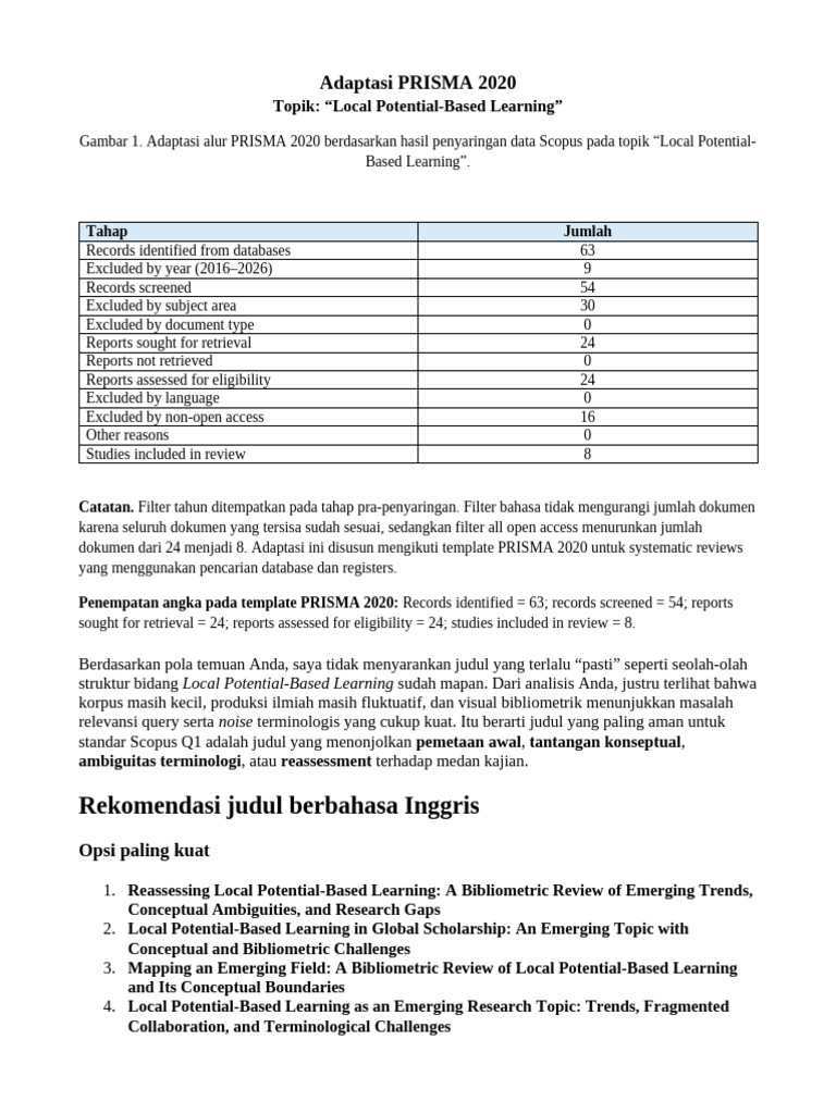 Adaptasi PRISMA Local Potential Based Learning | PDF