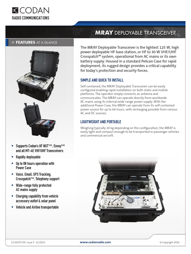 Codan MRAY Transportable Transceiver Data Sheet | PDF | Very High ...