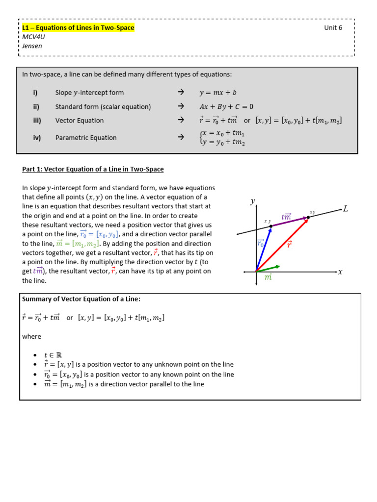 L1t+ +Vector+Equation+of+a+Line | PDF | Vector Space | Equations
