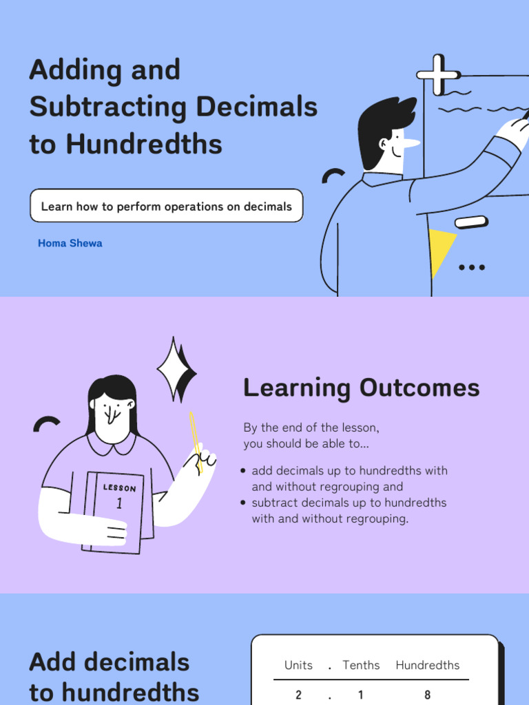 Adding and Subtracting Decimals to Hundredths Education Presentation in ...