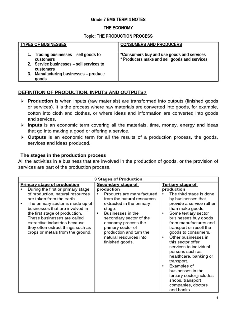 Grade 7 Ems Term 4 Notes | PDF | Economic Growth | Gross Domestic Product