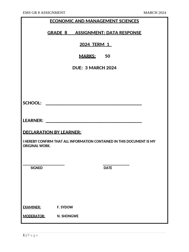 EMS GR 8 TERM 1 ASSIGNMENT MARCH 2024 | PDF | Taxes | Economies