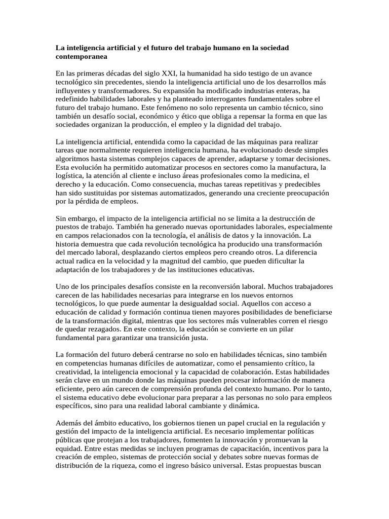 El Impacto de La Inteligencia Artificial en La Sociedad Contemporánea ...