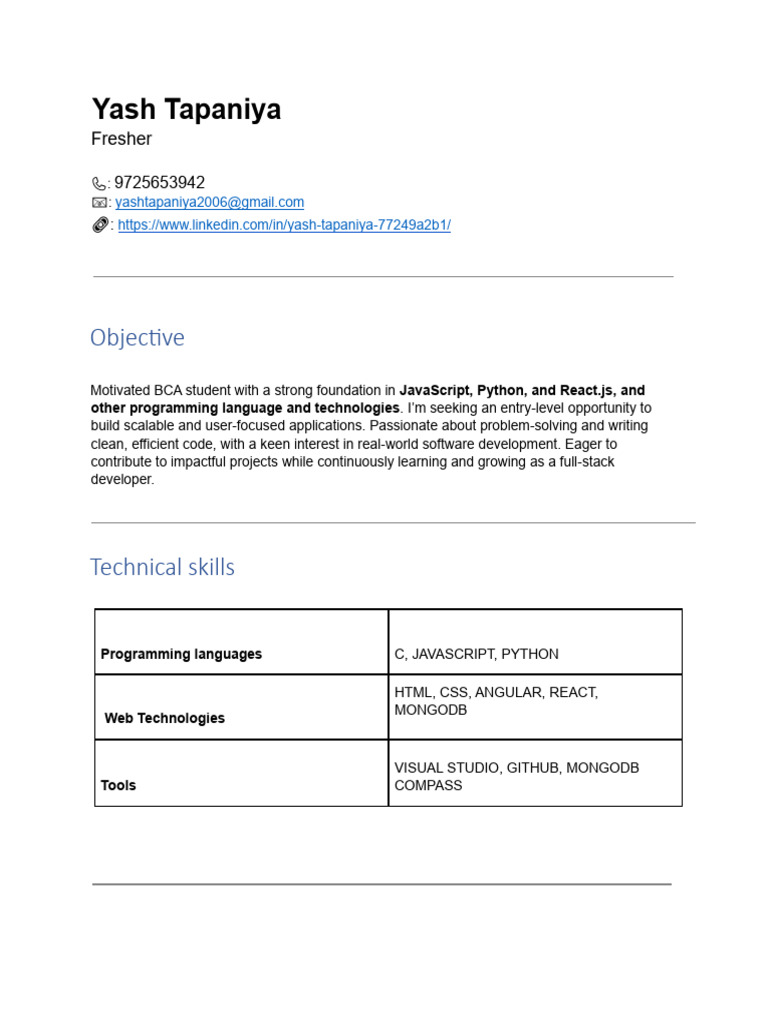 Yash Resume | PDF