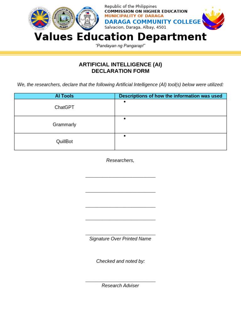 AI Declaration Form Research | PDF