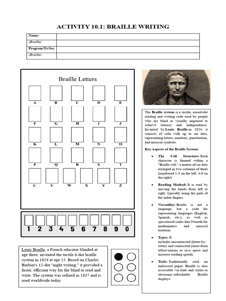 ACTIVITY 10.1_Braille Writing | PDF | Graphemes | Written Communication
