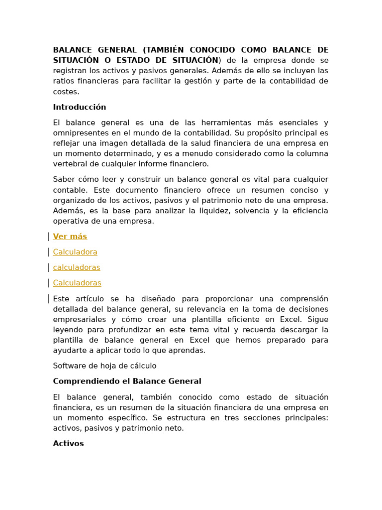 Balance General CONCEPTOS | PDF | Hoja de balance | Contabilidad