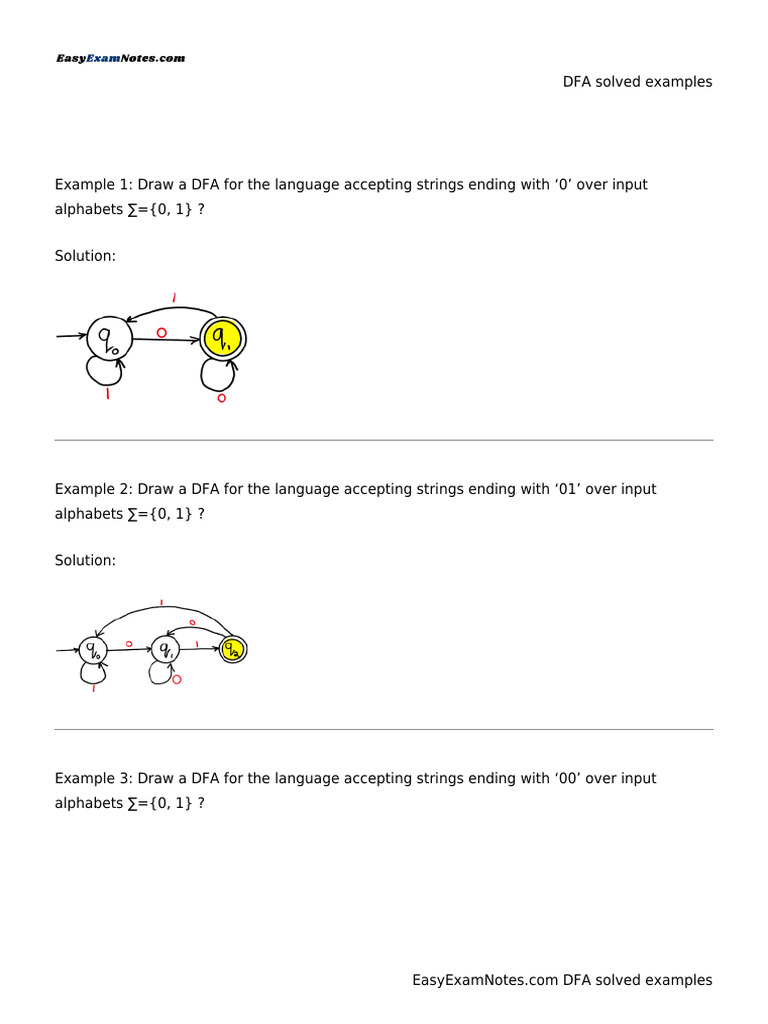 DFA Solved Examples | PDF | String (Computer Science) | Arithmetic