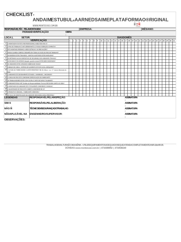 Check List Andaime | PDF
