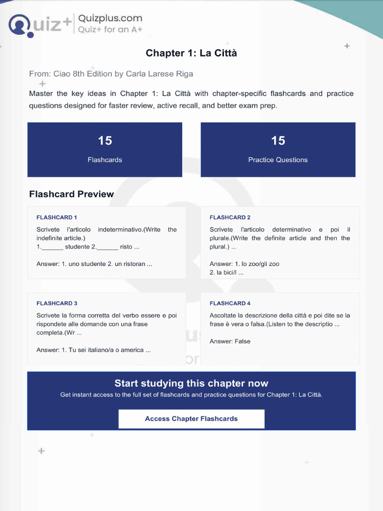 Flashcards for Chapter 1 La Citt | PDF