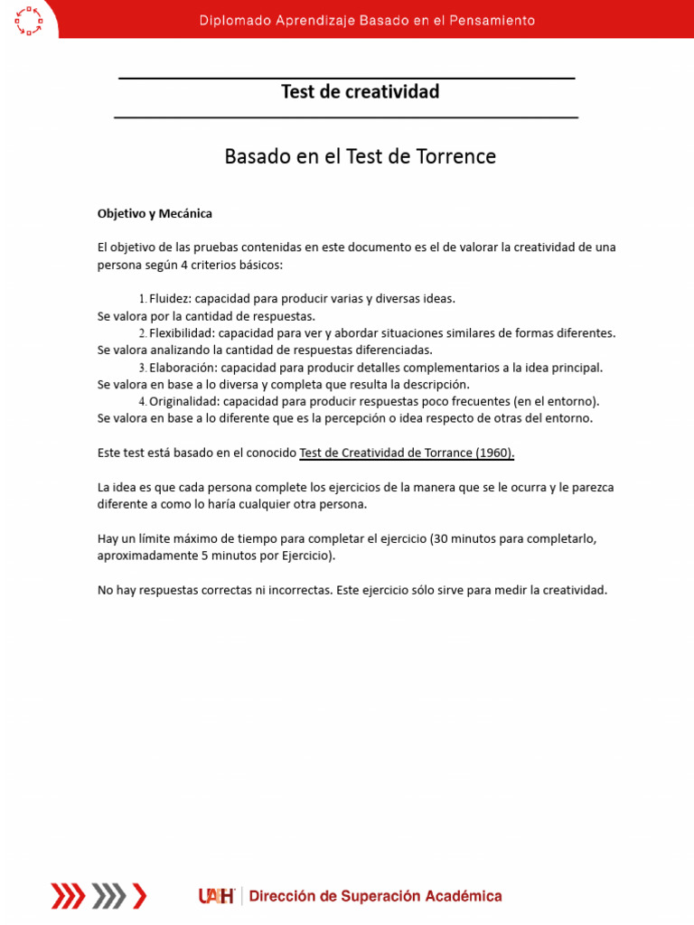 Test de Creatividad Torrence | PDF | Creatividad | Cognición