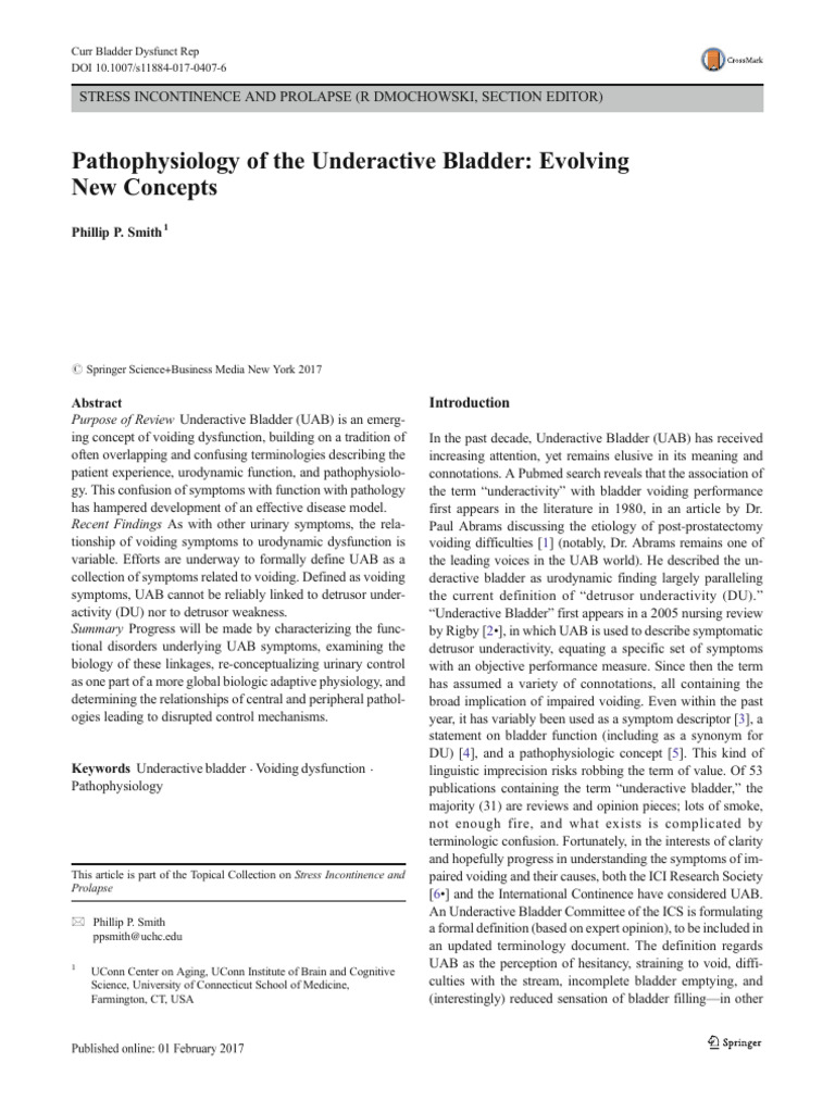 Pathophysiology of The Underactive Bladder. Evolving New Concepts ...