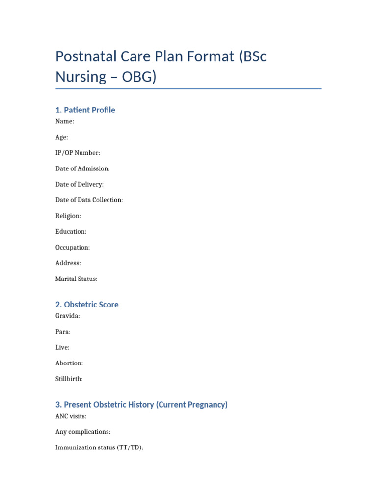 Postnatal Care Plan Format | PDF