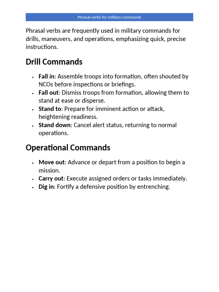 Phrasal Verbs Are Frequently Used in Military Commands for Drills | PDF