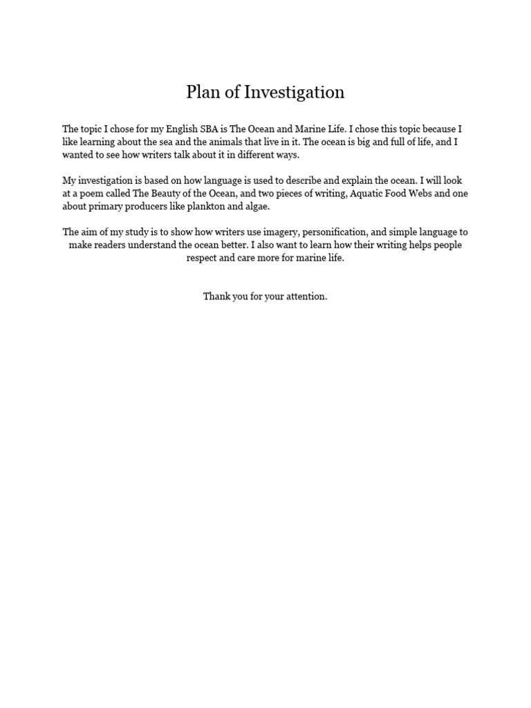Plan of Investigation | PDF
