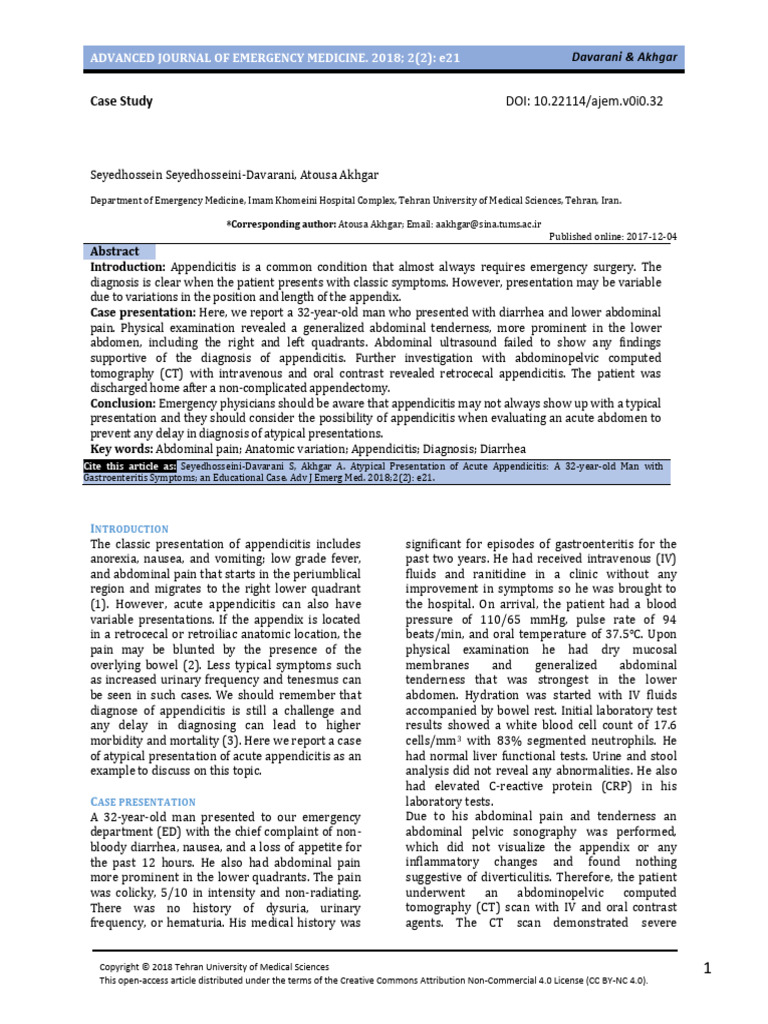 Atypical presentantion in appendicitis | PDF | Medical Specialties ...