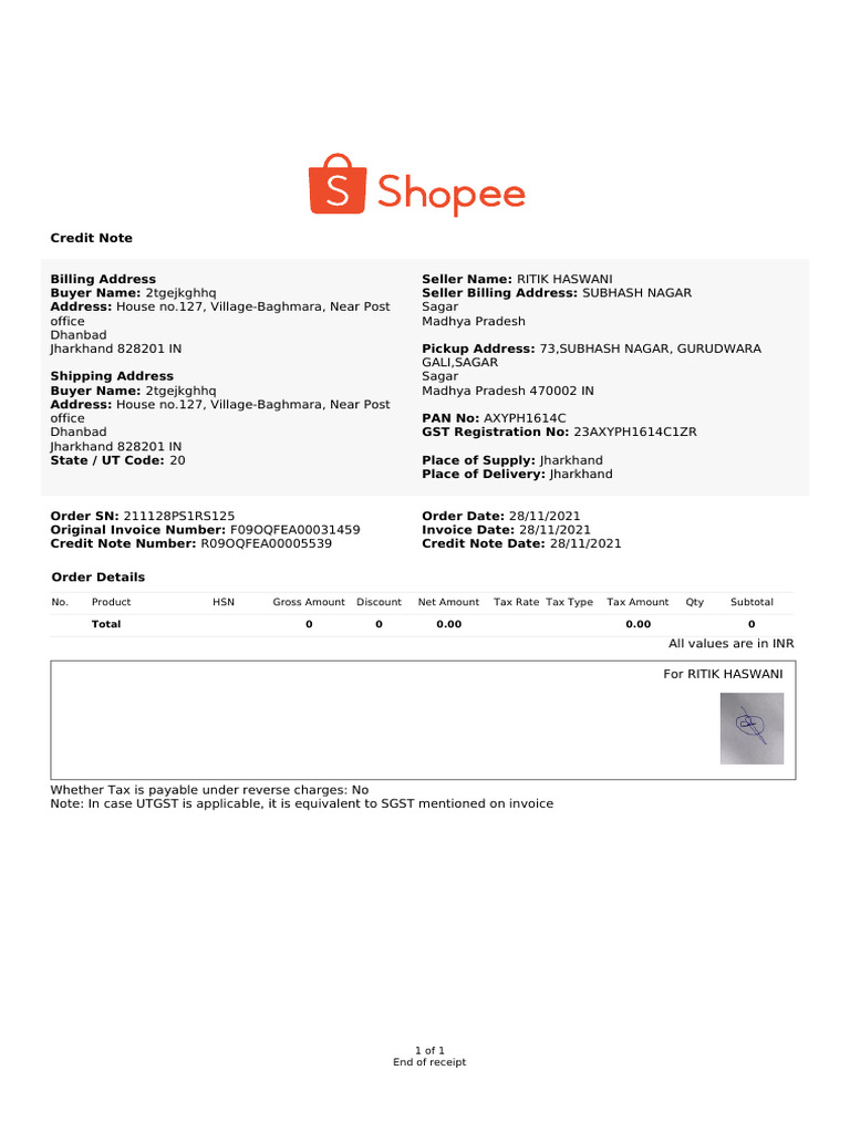 Credit Note 211128PS1RS125 | PDF