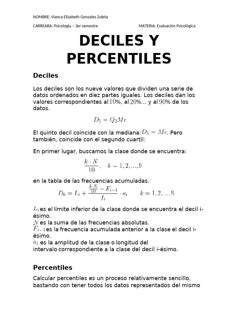 Deciles y Percentiles | PDF | Cuantil | Matemáticas