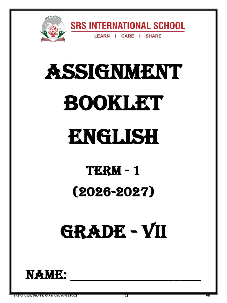 Grade - 7 - English - Assignment Booklet - Unit - 1 & 2 - 15.04.2026 ...