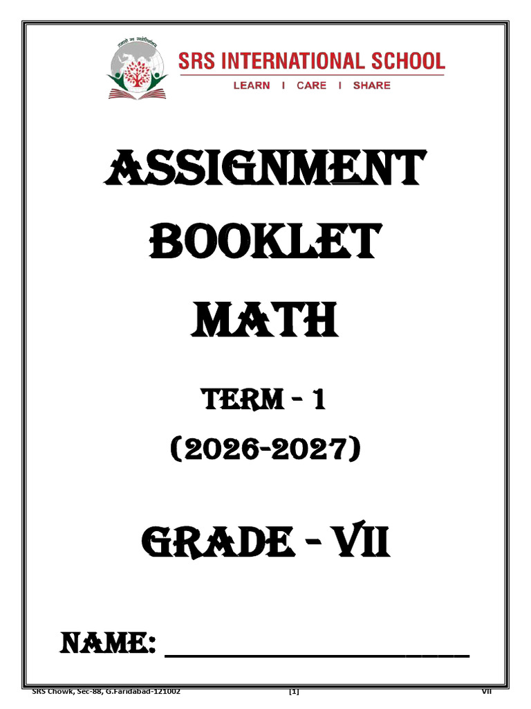 Grade - 7 - Math - Assignment Booklet - Unit - 1 & 2 - 15.04.2026 | PDF ...