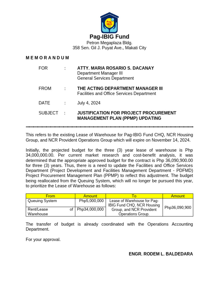 JUSTIFICATION for Warehouse and Lease of Office Space | PDF