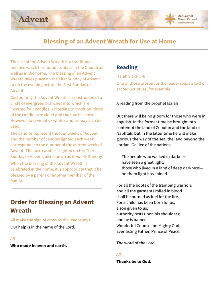 Blessing of an Advent Wreath at Home | PDF | Advent | Jesus