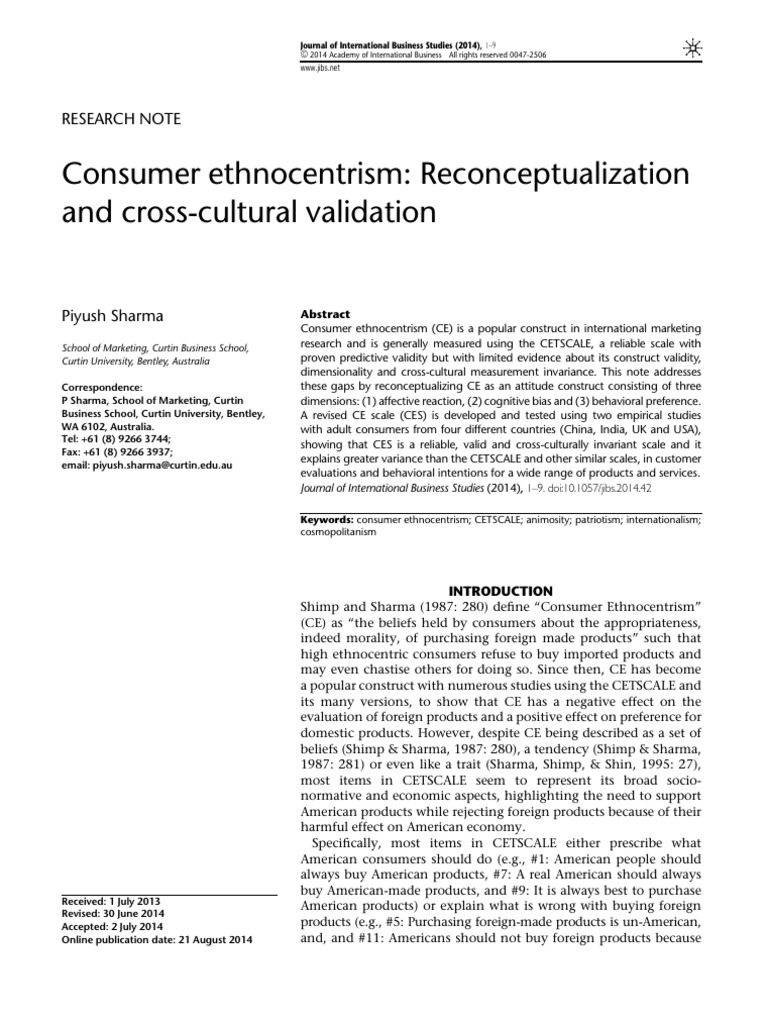 Consumer Ethnocentrism | PDF | Attitude (Psychology) | Affect (Psychology)