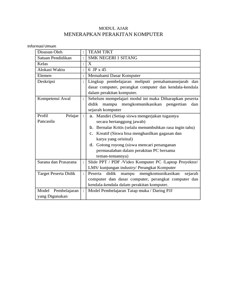 Modul Ajar Perakitan Komputer | PDF
