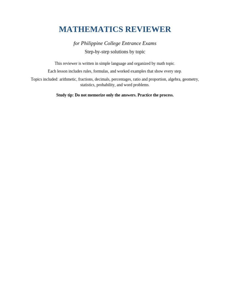 Math Reviewer 50 Pages Step by Step | PDF | Subtraction | Inequality ...