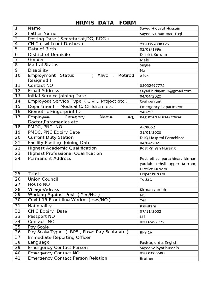 HR DATA Form | PDF | Government And Personhood