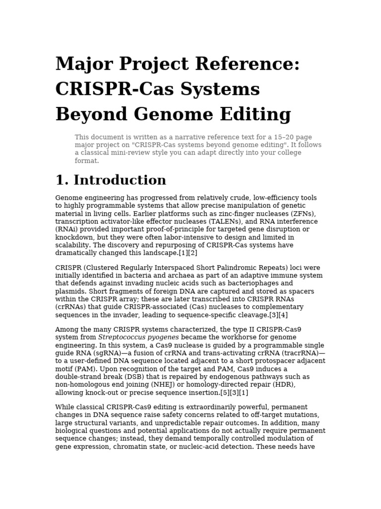 Major Project Reference CRISPR-Cas Systems Beyond Genome Editing | PDF ...