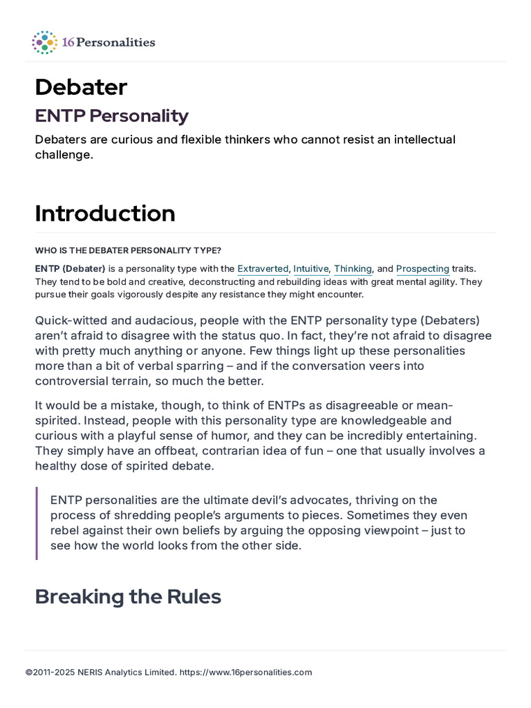 ENTP Personality (Debater) | PDF | Thought | Rationality