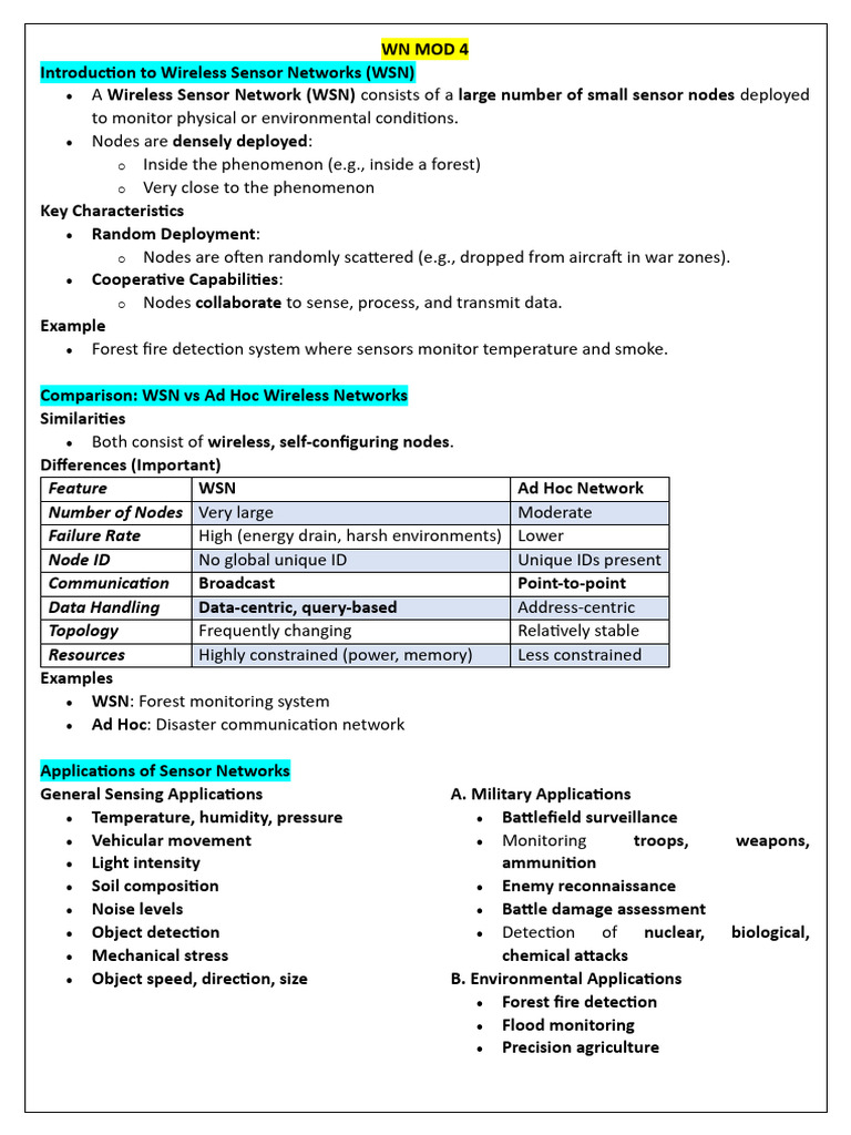 WN Mod 4 | PDF | Wireless Sensor Network | Wireless Ad Hoc Network
