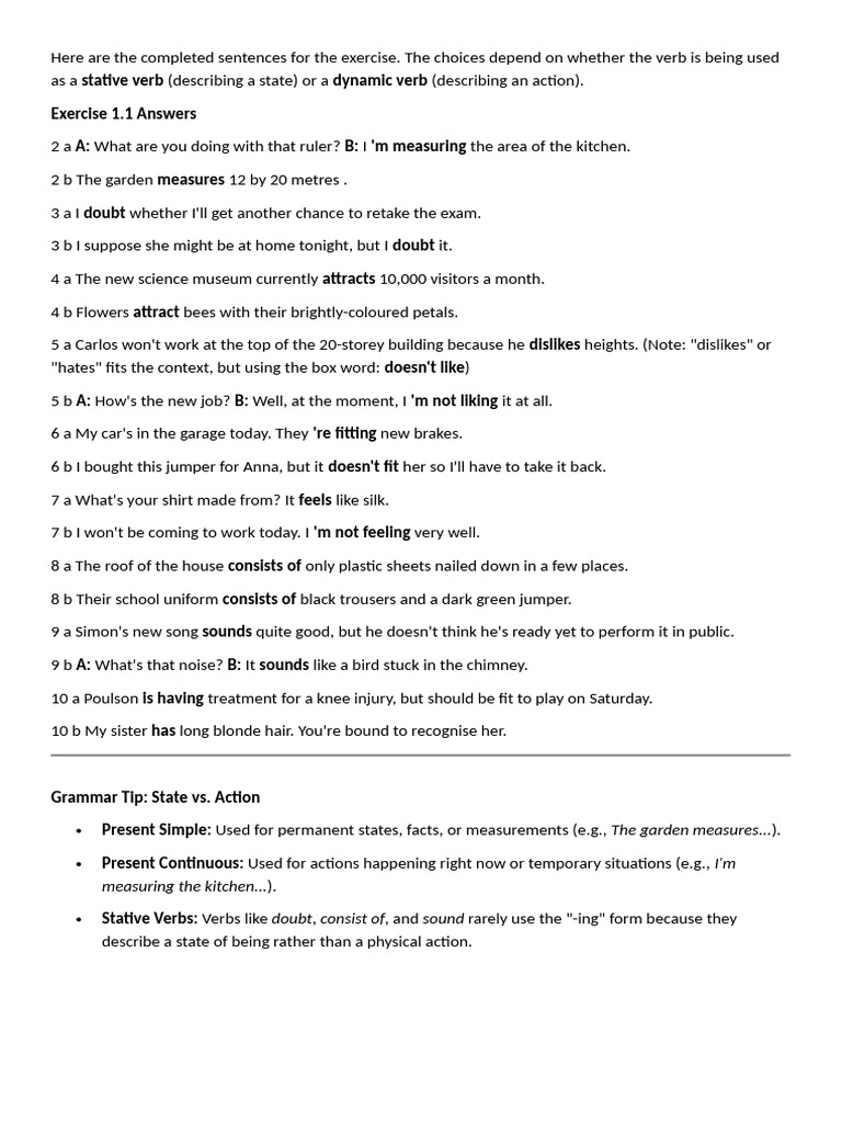 Here Are the Completed Sentences for the Exercise | PDF