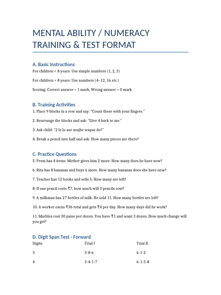 Mental Ability Test Format | PDF