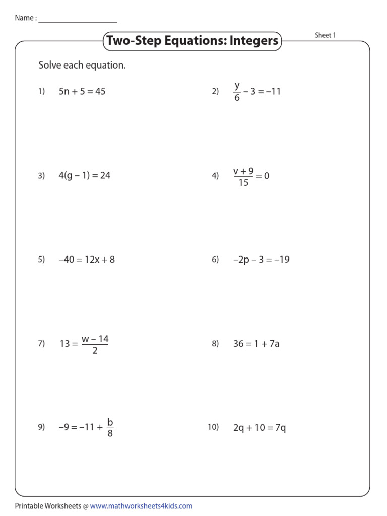 Equations Two Step Integers All | PDF | Mathematics | Mathematical Objects