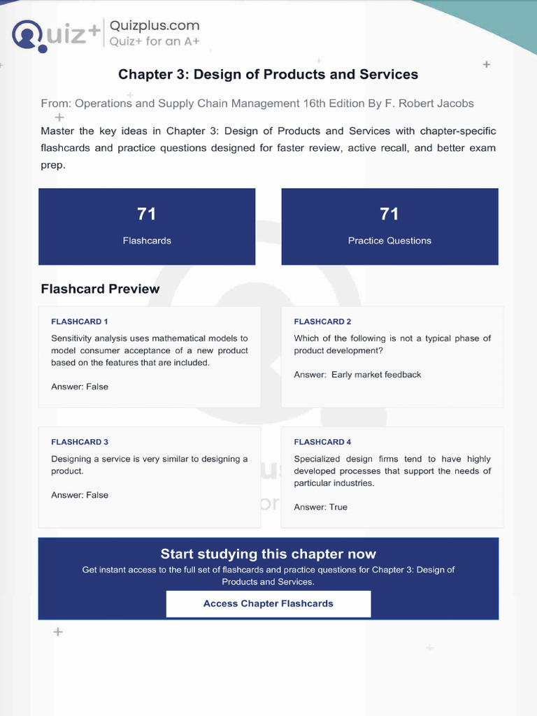 Flashcards for Chapter 3 Design of Products and Services | PDF