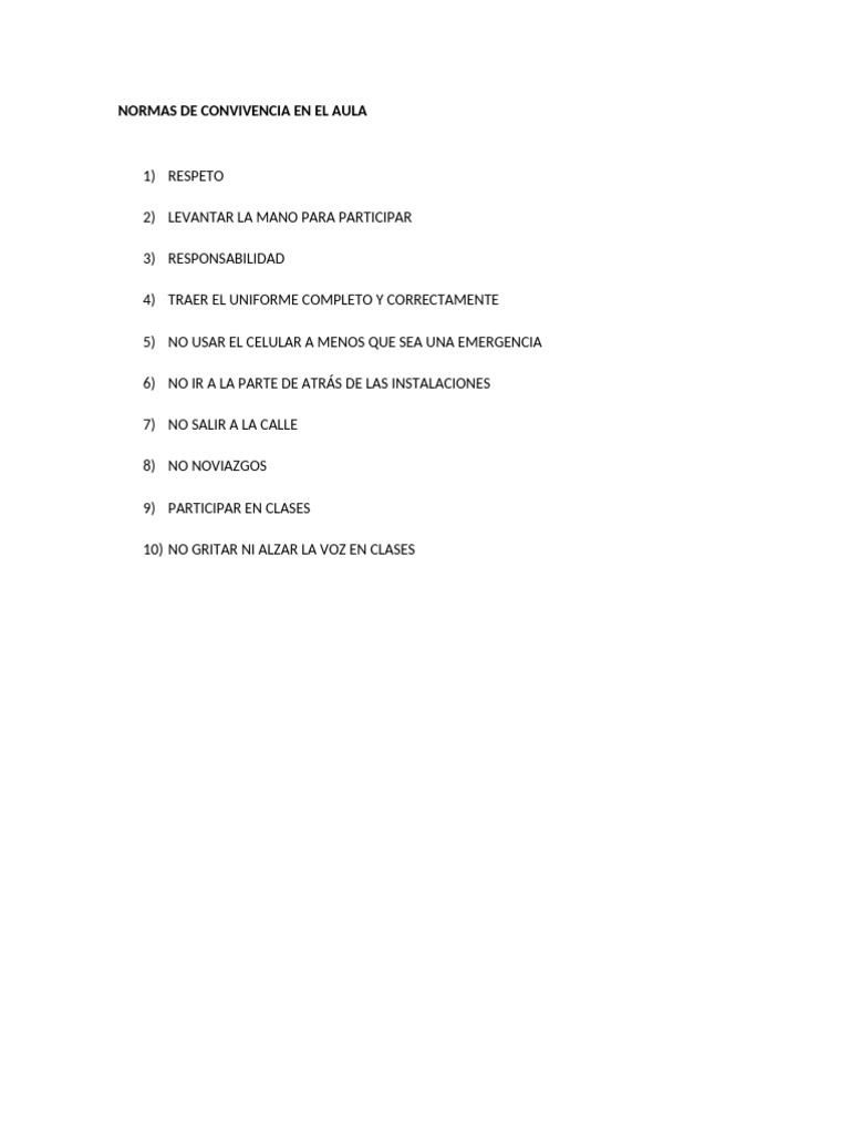 Normas de Convivencia en El Aula | PDF