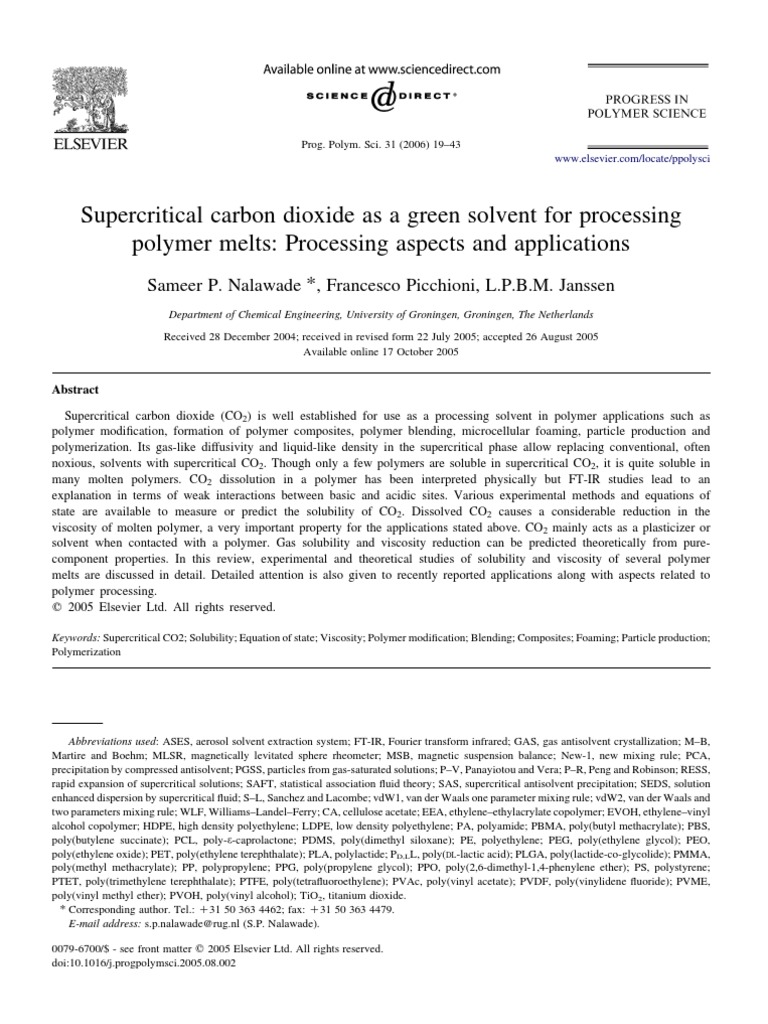 Super Critical Carbon Dioxide As A Green Solvent For Processing Polymer ...